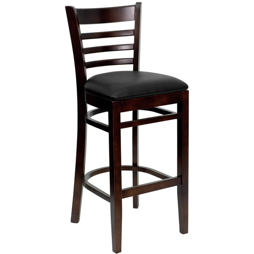 Flash Furniture XU-DGW0005BARLAD-WAL-BLKV-GG Black Vinyl Seat With Ladder Back Walnut Finish Beechwood Frame Hercules Series Restaurant Bar Stool