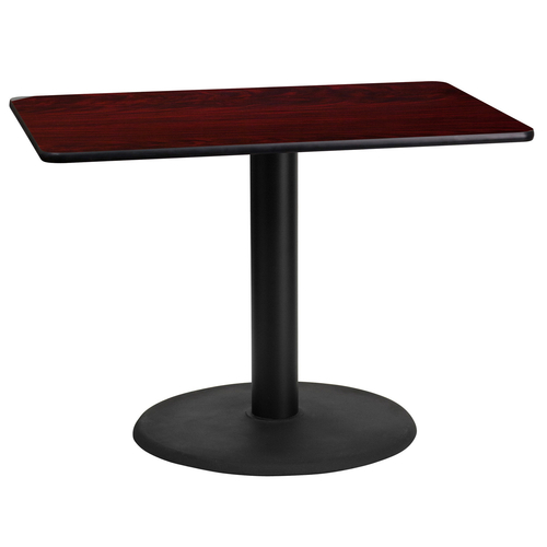 Flash Furniture XU-MAHTB-2442-TR24-GG 42"W x 24"D x 31-1/8"H Melamine Core With Mahogany Laminate Finish Cast Iron Column With Black Powder Coated Finish Rectangular Dining Height Table