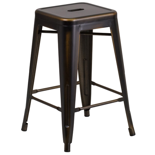 Flash Furniture ET-BT3503-24-COP-GG Copper Galvanized Steel Drain Hole In Seat Counter Height Backless Bar Stool