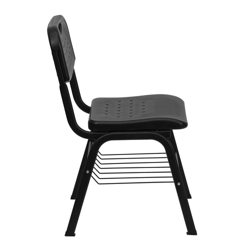 Flash Furniture RUT-GK01-BK-BAS-GG Black Metal Frame Carrying Handle Cutout Back with Wire Book Basket Hercules Series Stacking Chair