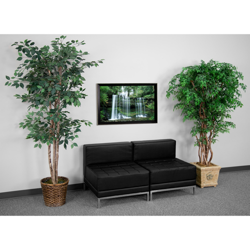 Flash Furniture ZB-IMAG-MIDCH-2-GG Black LeatherSoft Upholstery With Exposed Stainless Steel Accent Bar Modular Hercules Imagination Series Lounge Set