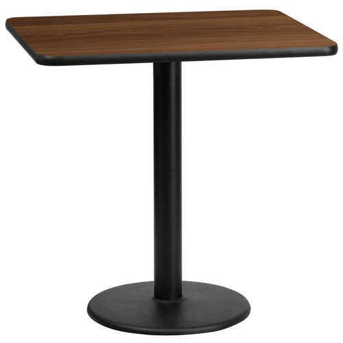Flash Furniture XU-WALTB-2430-TR18-GG 30" W Rectangular Walnut Laminated Dining Height Table with Round Pedestal Base
