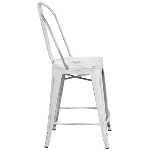 Flash Furniture ET-3534-24-WH-GG White Galvanized Steel Drain Holes In Seat Counter Height Bar Stool