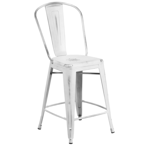 Flash Furniture ET-3534-24-WH-GG White Galvanized Steel Drain Holes In Seat Counter Height Bar Stool