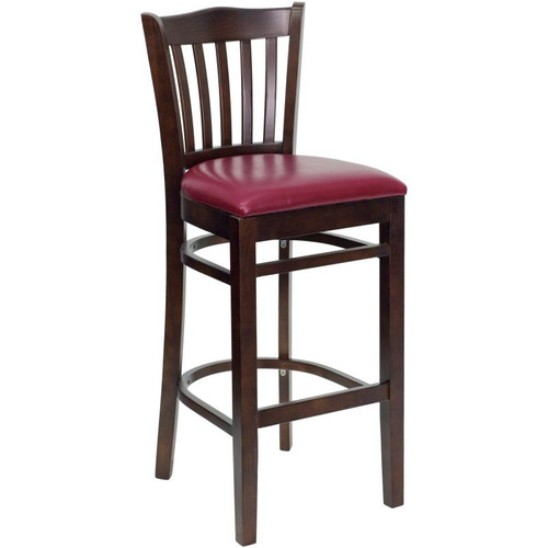Flash Furniture XU-DGW0008BARVRT-WAL-BURV-GG Burgundy Vinyl Seat With Slat Back Walnut Finish Beechwood Frame Hercules Series Restaurant Bar Stool