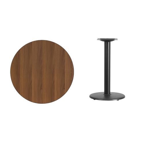 Flash Furniture XU-RD-30-WALTB-TR18-GG 30" Dia. Round Walnut Laminated Dining Height Table with Pedestal Base