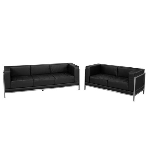 Flash Furniture ZB-IMAG-SET2-GG Black LeatherSoft With Integrated Stainless Steel Legs Modular Hercules Imagination Series Sofa And Loveseat Set
