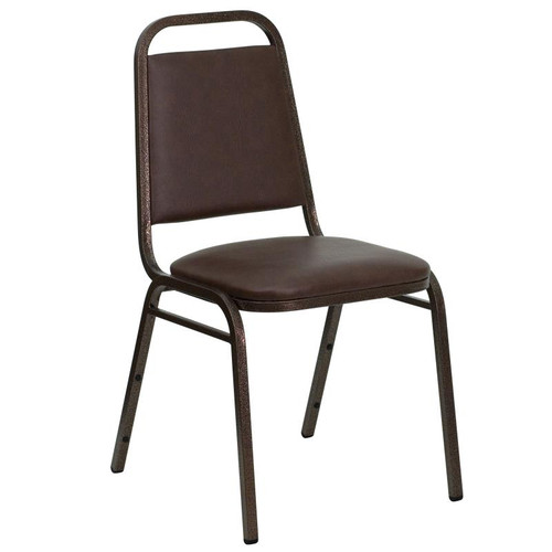 Flash Furniture FD-BHF-2-BN-GG Brown Vinyl Upholstered Trapezoidal Back Panel Copper Vein Powder Coated Finish Hercules Series Stacking Banquet Chair