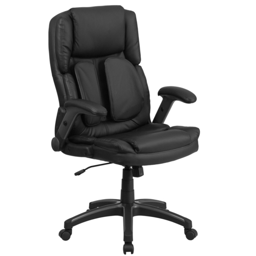 Flash Furniture BT-90275H-GG Black Padded Arms Heavy Duty Black Nylon Base with Headrest Extreme Comfort Executive Swivel Office Chair