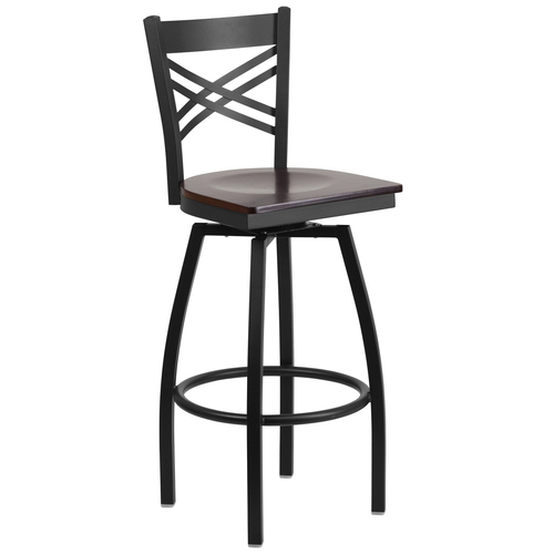 Flash Furniture XU-6F8B-XSWVL-WALW-GG Walnut Finish Powder Coated Frame Metal X-Back Hercules Series Bar Stool