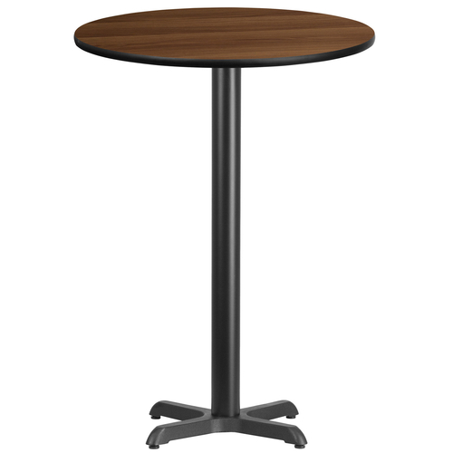 Flash Furniture XU-RD-30-WALTB-T2222B-GG Walnut Laminate Round Top PVC T-Mold Edge Table