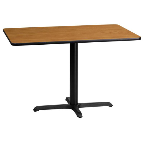 Flash Furniture XU-NATTB-2442-T2230-GG 42"W x 24"D x 31-1/8"H Melamine Core With Natural Laminate Finish Cast Iron Column With Black Powder Coated Finish Rectangular Dining Height Table