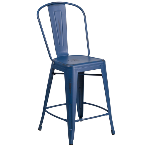 Flash Furniture ET-3534-24-AB-GG Antique Blue Galvanized Steel Drain Holes In Seat Counter Height Bar Stool