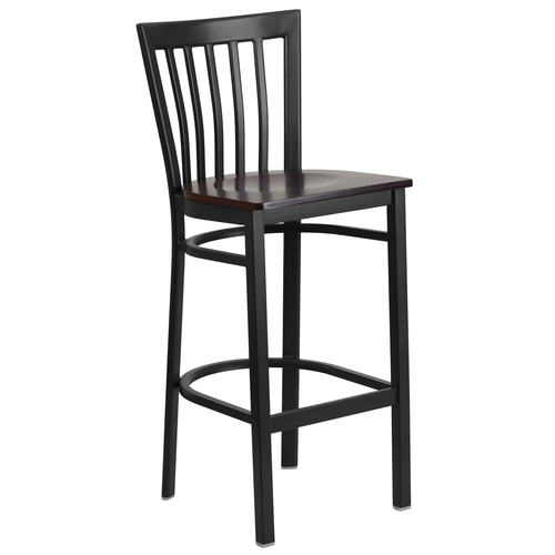 Flash Furniture XU-DG6R8BSCH-BAR-WALW-GG Walnut Finish Seat With Schoolhouse Back Steel Black Powder Coated Frame Hercules Series Restaurant Bar Stool