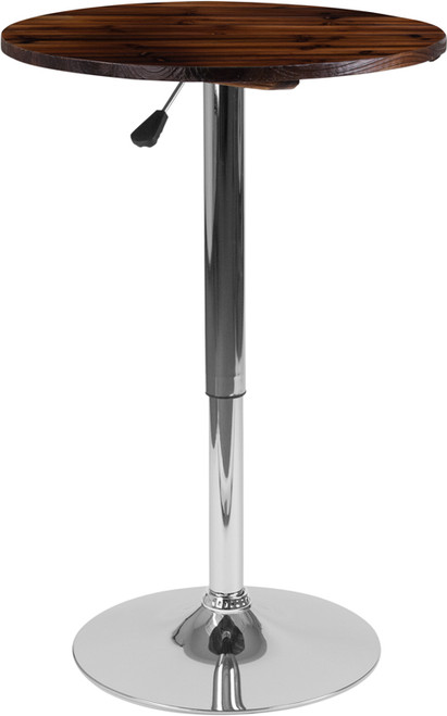 Flash Furniture CH-9-GG 23.5" Dia. Rustic Walnut Swivel Top Chrome Base with Protective Plastic Floor Ring Round Table