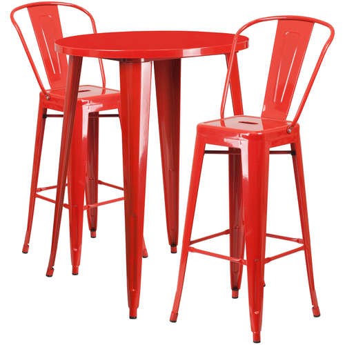 Flash Furniture CH-51090BH-2-30CAFE-RED-GG 30" Dia. x 41" H Red Metal Round Bar Height Table and 2 Bar Stool Set