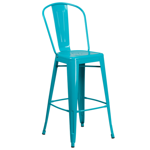 Flash Furniture ET-3534-30-CB-GG 500 Lbs. Crystal Teal Galvanized Steel Curved Back with Vertical Slat Bar Stool