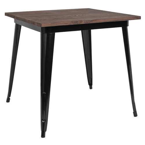 Flash Furniture CH-51040-29M1-BK-GG Black Square Metal Walnut Wood Top Table