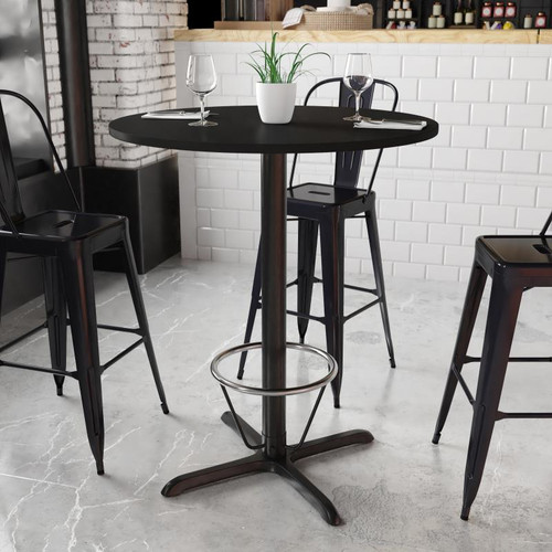 Flash Furniture XU-RD-36-BLKTB-T3030B-3CFR-GG Black Laminate Round Top PVC T-Mold Edge Table