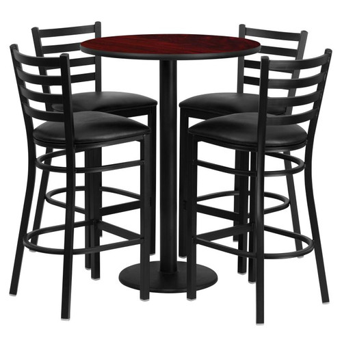 Flash Furniture RSRB1022-GG 30" Dia. x 42" H Mahogany Laminate Finish Round Table Set with 4 Metal Ladder Back Metal ladder Back Bar Stools