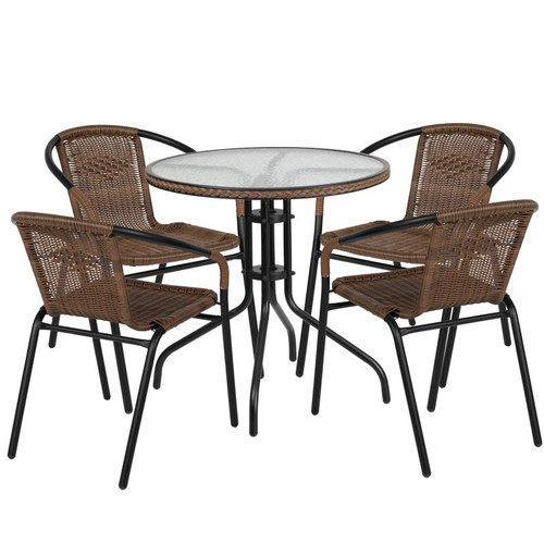 Flash Furniture TLH-087RD-037BN4-GG Brown Steel Round Table Set with 4 Chairs
