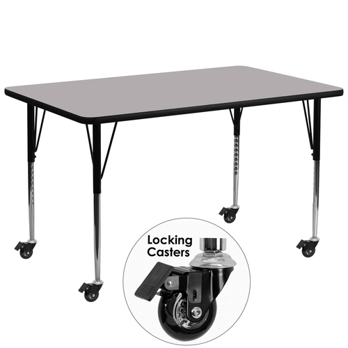 Flash Furniture XU-A3072-REC-GY-T-A-CAS-GG 72" W x 30" D x 22.25" - 30.4" Adjustable Height Rectangular Gray Activity Table