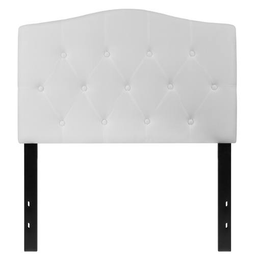 Flash Furniture HG-HB1708-T-W-GG White Twin Size Contemporary Style Black Metal Stands with Adjustable Bed Rail Slots Fabric Cambridge Headboard