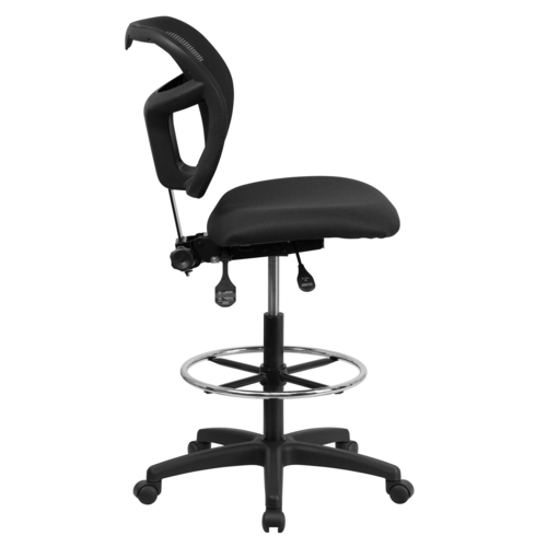 Flash Furniture WL-A7671SYG-BK-D-GG Black Padded Fabric Seat and Curved Mesh Back without Arms Swivel Drafting Stool