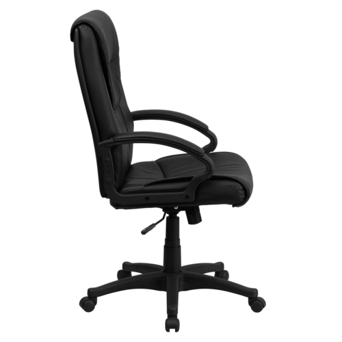 Flash Furniture BT-238-BK-GG Black Padded Arms Heavy Duty Black Nylon Base Executive Swivel Office Chair