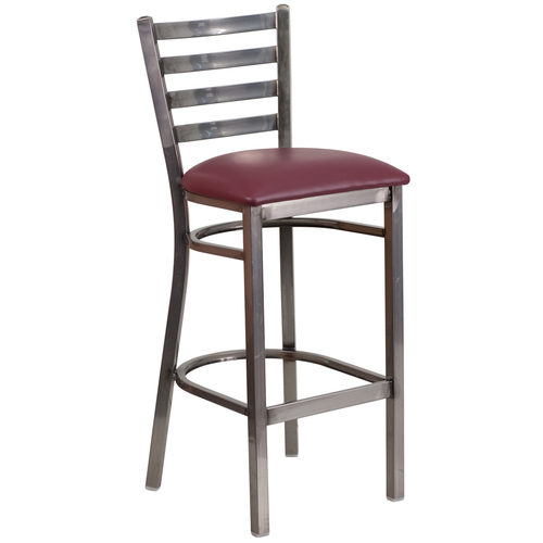 Flash Furniture XU-DG697BLAD-CLR-BAR-BURV-GG Burgundy Vinyl Seat With Ladder Back Steel Clear Coated Frame Hercules Series Restaurant Bar Stool