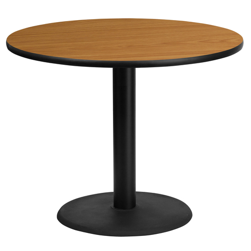 Flash Furniture XU-RD-36-NATTB-TR24-GG 36" Dia. Round Natural Laminated Dining Height Table with Pedestal Base