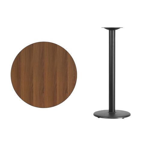 Flash Furniture XU-RD-30-WALTB-TR18B-GG Walnut Laminate Round Top PVC T-Mold Edge Table