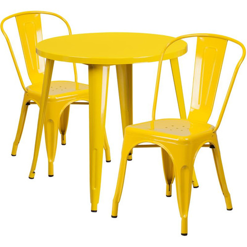 Flash Furniture CH-51090TH-2-18CAFE-YL-GG 30" Dia. x 29 1/2" H Yellow Metal Round Table and 2 Chair Set