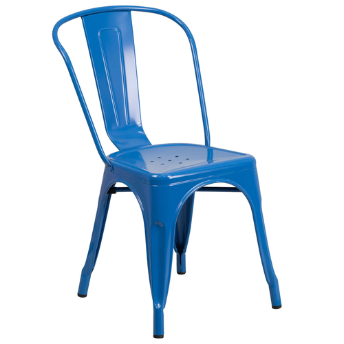 Flash Furniture CH-31230-BL-GG Blue Stackable Galvanized Steel Drain Holes in Seat Stacking Side Chair
