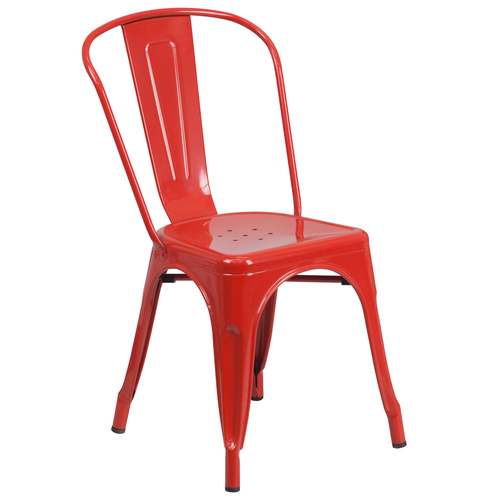 Flash Furniture CH-31230-RED-GG Red Stackable Galvanized Steel Drain Holes in Seat Stacking Side Chair
