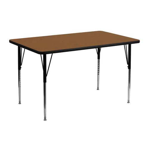 Flash Furniture XU-A2448-REC-OAK-H-A-GG 48"W x 24"D x 30-1/4" Adjustable Height Oak Laminate Top Rectangular Activity Table