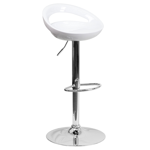 Flash Furniture CH-TC3-1062-WH-GG White Plastic with Contemporary Style Chrome Base Swivel Bar Stool