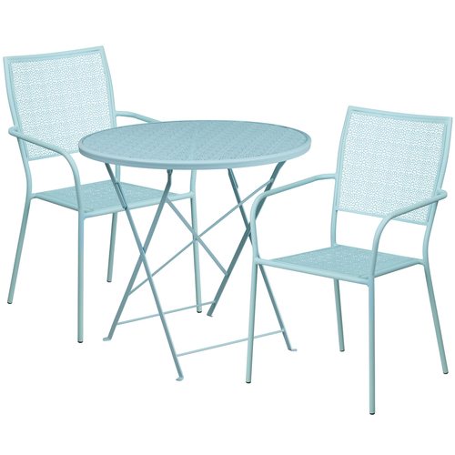 Flash Furniture CO-35SQ-02CHR2-WH-GG 35.5" W x 35.5" D x 28" H White Steel Square Patio Table Set with 2 Chairs