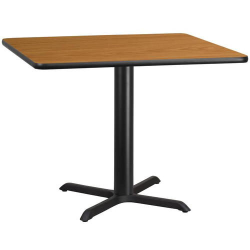 Flash Furniture XU-NATTB-4242-T3333-GG 42"W x 42"D x 31-1/8"H Melamine Core With Natural Laminate Finish Cast Iron Column With Black Powder Coated Finish Square Dining Height Table