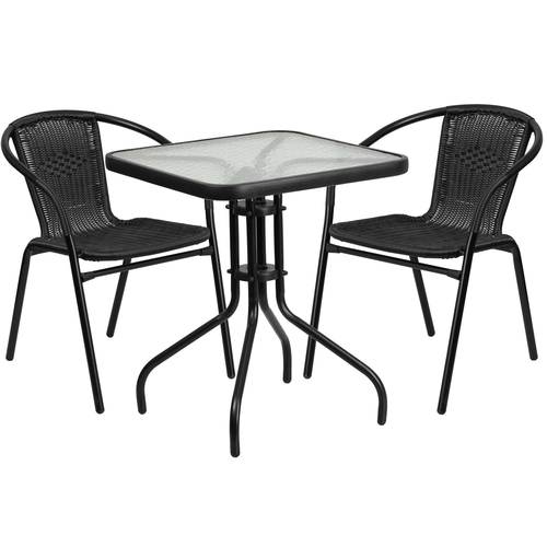 Flash Furniture TLH-0731SQ-037BK2-GG 23.5" W x 23.5" D x 28" H Black Steel Square Table Set with 2 Chairs