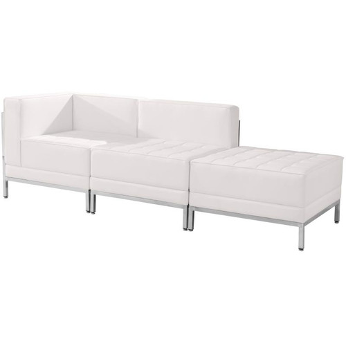 Flash Furniture ZB-IMAG-SET6-WH-GG White LeatherSoft With Integrated Stainless Steel Legs Modular Hercules Imagination Series Chair And Ottoman Set