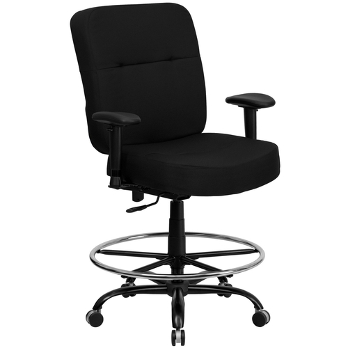 Flash Furniture WL-735SYG-BK-AD-GG Black Fabric Seat and Padded Back with Height Adjustable Arms Hercules Series Big & Tall Drafting Stool