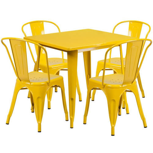 Flash Furniture ET-CT002-4-30-YL-GG Yellow Steel Square Table Set with 4 Chairs