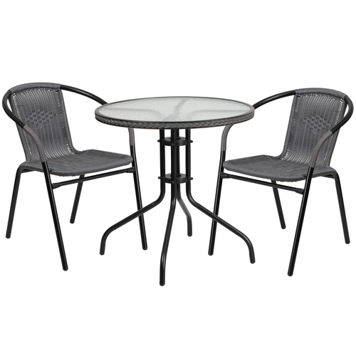 Flash Furniture TLH-087RD-037GY2-GG Gray Steel Round Table Set with 2 Chairs
