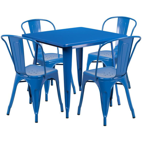Flash Furniture ET-CT002-4-30-BL-GG Blue Steel Square Table Set with 4 Chairs