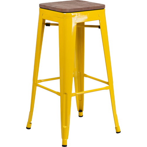 Flash Furniture CH-31320-30-YL-WD-GG Yellow Textured Wood Seat With Galvanized Steel Backless Bar Stool