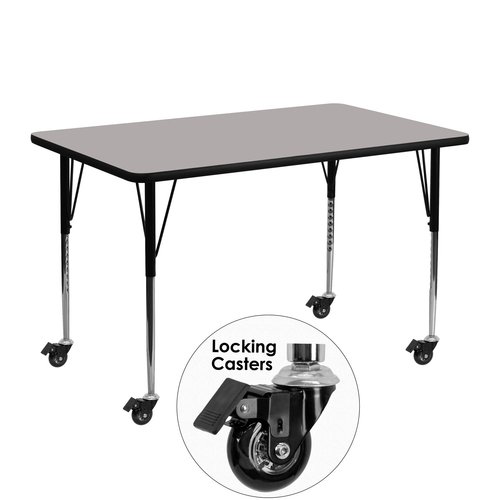 Flash Furniture XU-A2448-REC-GY-H-A-CAS-GG 48"W x 24"D x 30-1/2" Adjustable Height Gray Laminate Top Rectangular Activity Table