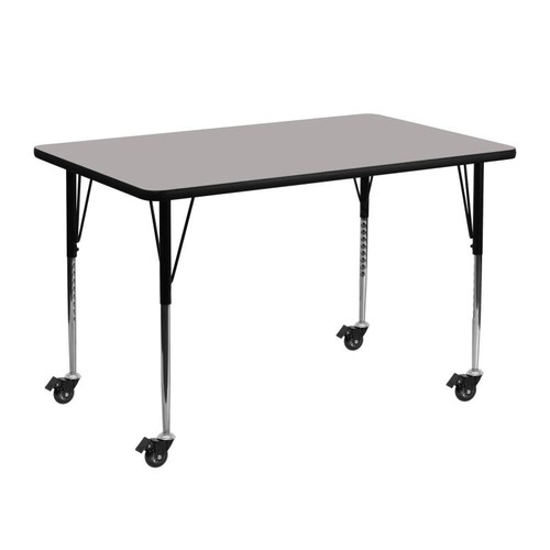 Flash Furniture XU-A2448-REC-GY-H-A-CAS-GG 48"W x 24"D x 30-1/2" Adjustable Height Gray Laminate Top Rectangular Activity Table