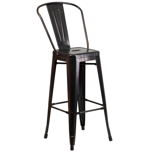 Flash Furniture CH-31320-30GB-BQ-GG Black And Antique Gold Galvanized Steel Counter Height Bar Stool