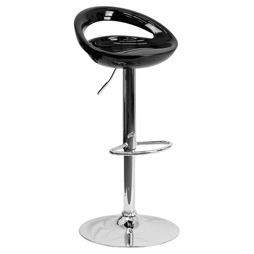Flash Furniture CH-TC3-1062-BK-GG Black Plastic with Contemporary Style Chrome Base Swivel Bar Stool